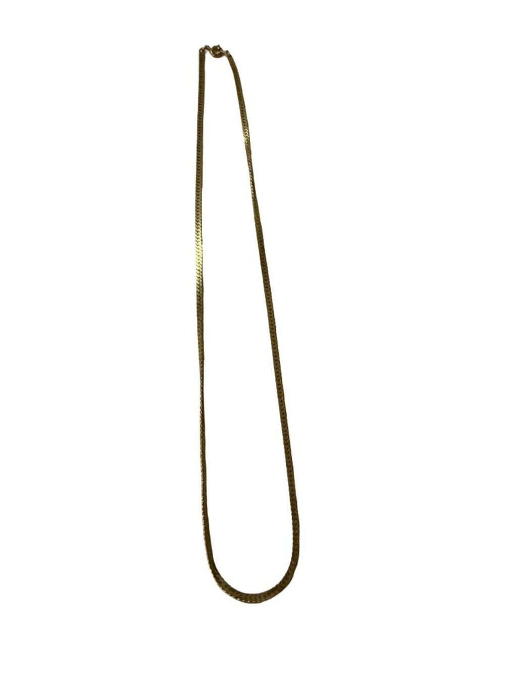 Vintage 1970s 1980s Gold Tone Flat Herringbone Chain Necklace 18"